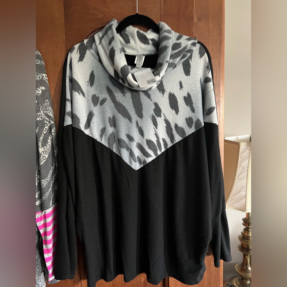 Stylish Black and Gray Cowl Neck Sweater